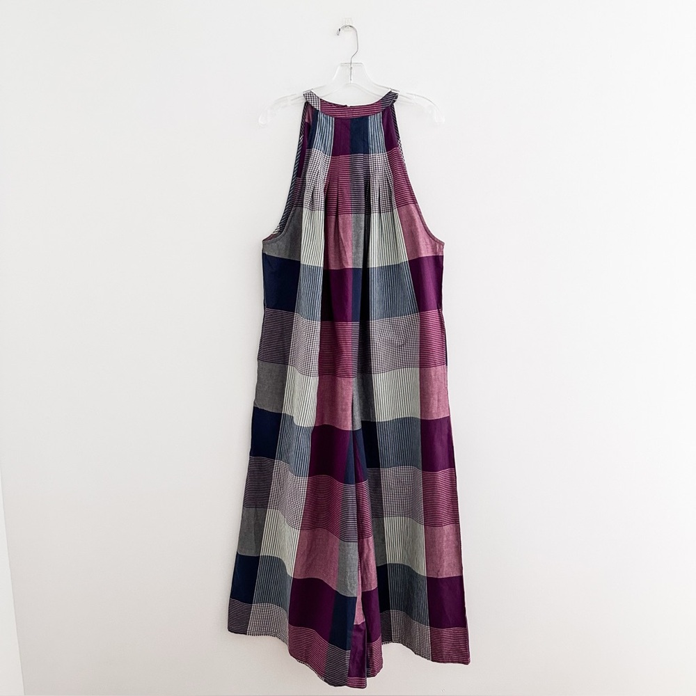 World Market Oversized Cotton Patchwork Jumpsuit Wide Leg Halter Top Boho Plaid